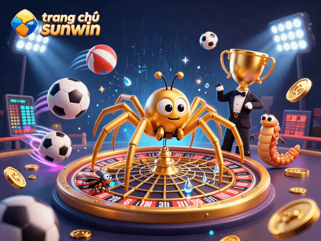Experience excitement with trang chủ sunwin as a golden spider spins a roulette wheel web amid dynamic sports betting elements.