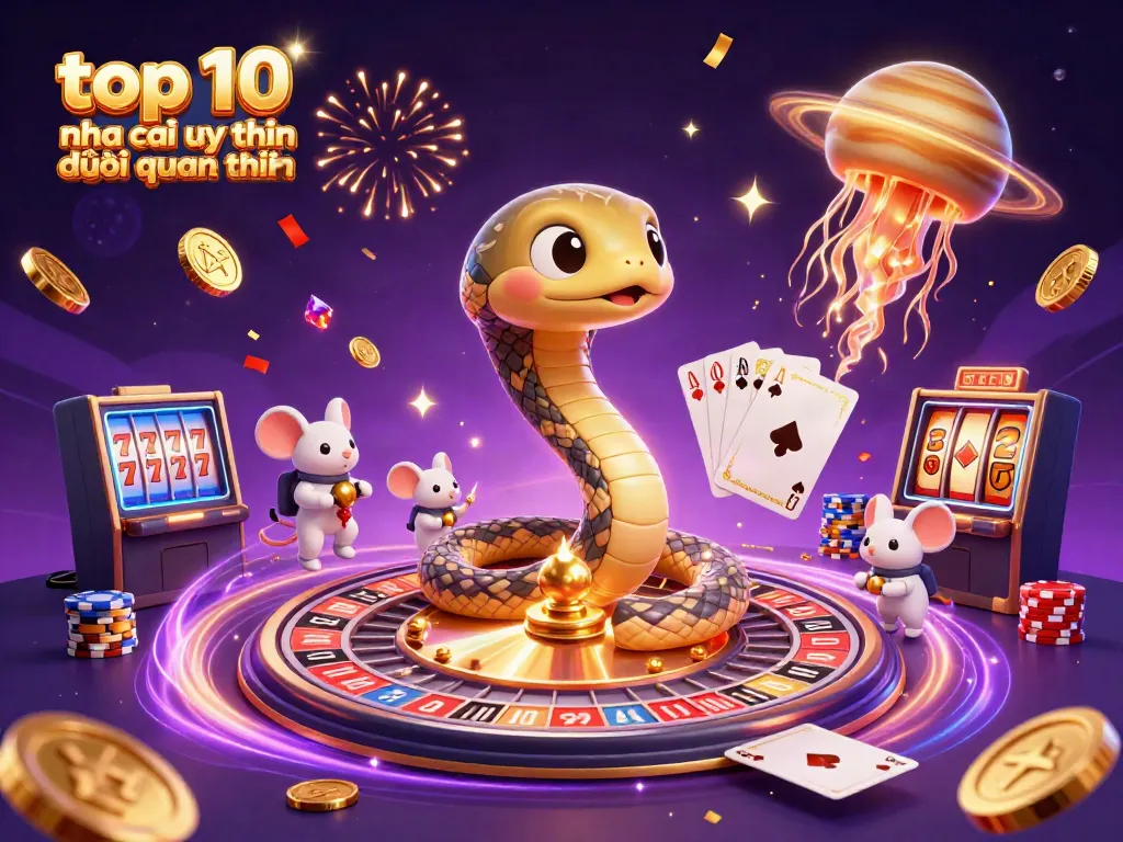 Engaging scene with top 10 nha cai uy tin được quan tâm showcasing a cosmic roulette and players, vibrant casino illustration.