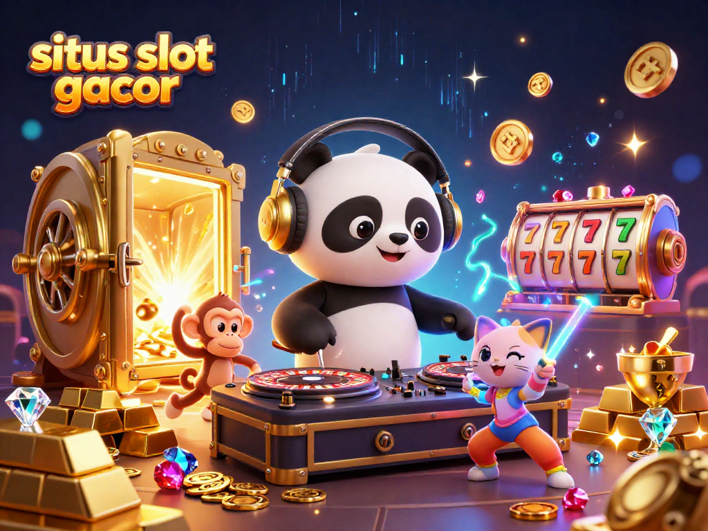 Spin to win at situs slot gacor with a DJ panda, dancing monkey, and glow-stick kitten!