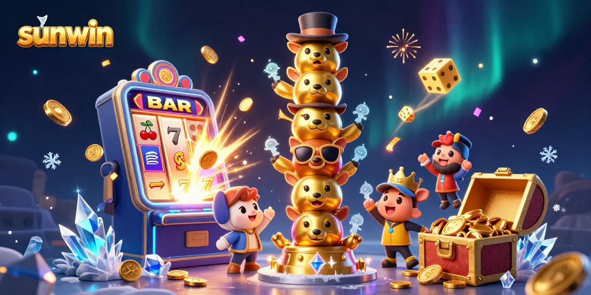 Experience thrilling wins at sunwin with a vibrant 3D casino scene showcasing jackpots and games.