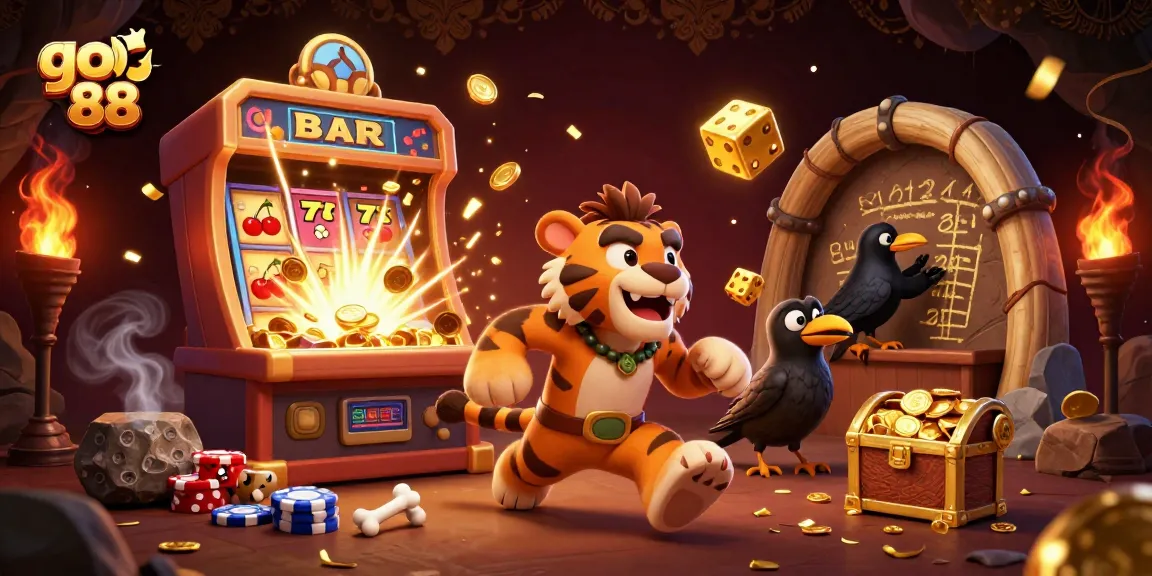 Experience the excitement of go 88 with a dynamic scene showcasing rich casino elements and vibrant interactions.